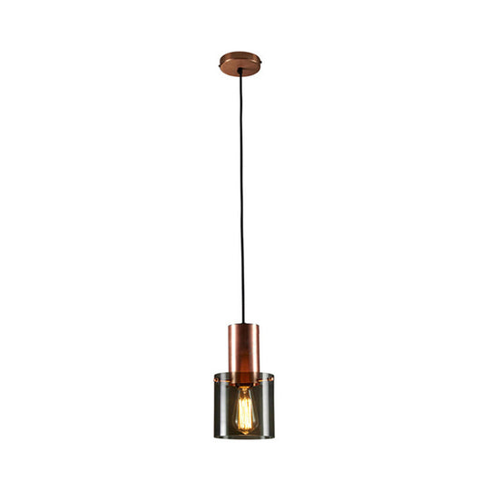 Mini Copper Grenade Pendant Light Fixture With Modern Smoke Grey Glass - Single Bulb
