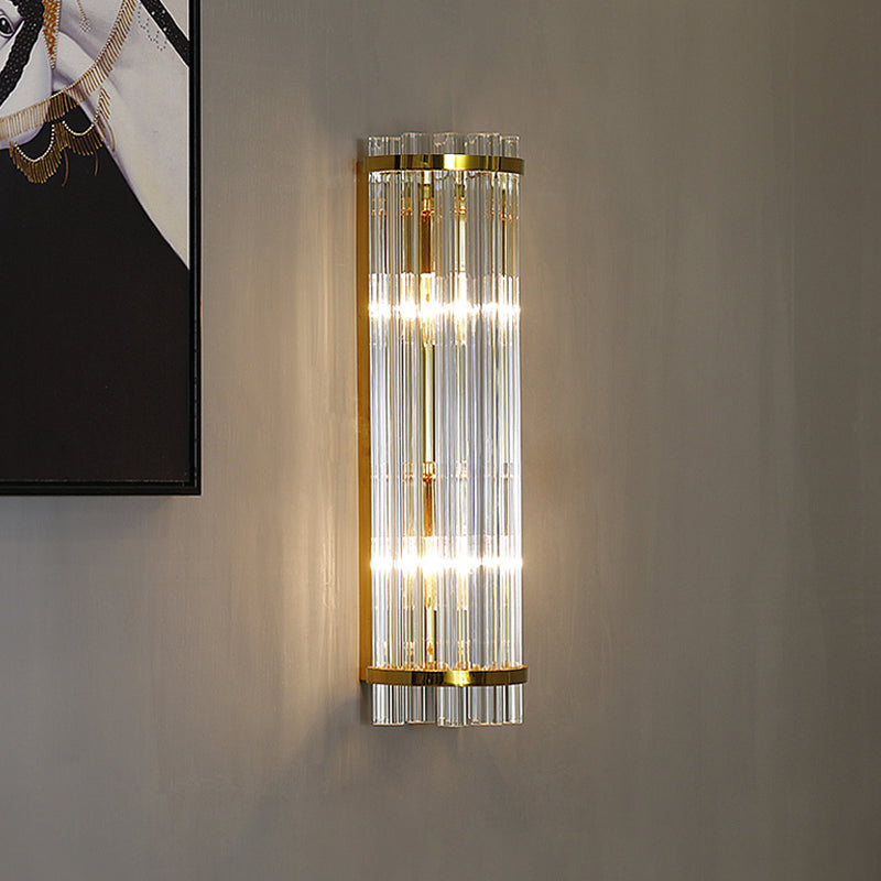 Modern Clear Crystal Wall Sconce Lamp - 2 Lights Gold Finish 14/21.5 Width