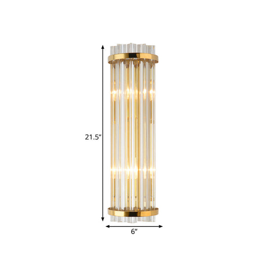 Modern Clear Crystal Wall Sconce Lamp - 2 Lights Gold Finish 14/21.5 Width