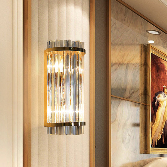 Modern Clear Crystal Wall Sconce Lamp - 2 Lights Gold Finish 14/21.5 Width / 14