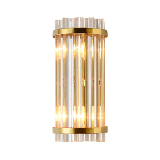 Modern Clear Crystal Wall Sconce Lamp - 2 Lights Gold Finish 14/21.5 Width
