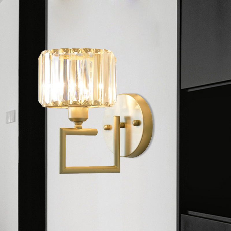 Modern Clear Crystal Block Wall Sconce Light With Gold Finish Ideal For Bedroom Lighting / B