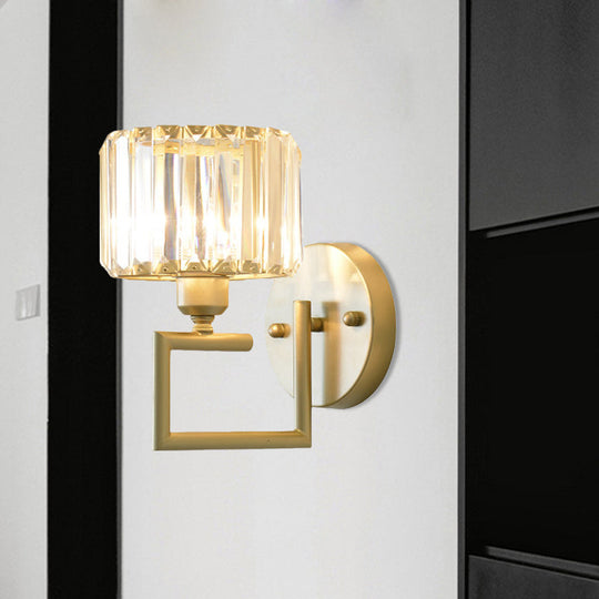 Modern Clear Crystal Block Wall Sconce Light With Gold Finish Ideal For Bedroom Lighting / B