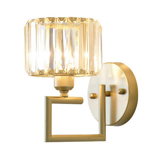 Modern Clear Crystal Block Wall Sconce Light With Gold Finish Ideal For Bedroom Lighting