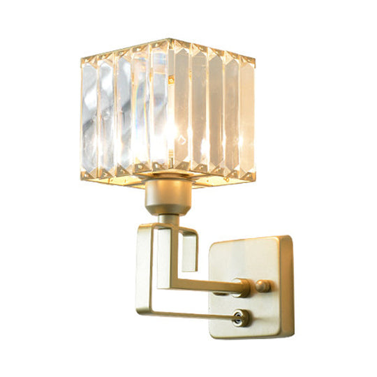 Modern Clear Crystal Block Wall Sconce Light With Gold Finish Ideal For Bedroom Lighting
