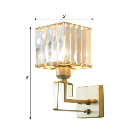 Modern Clear Crystal Block Wall Sconce Light With Gold Finish Ideal For Bedroom Lighting