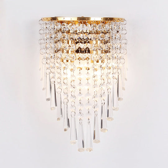 Modern Clear Crystal Wall Sconce Lamp With 2 Bulbs - Gold Finish