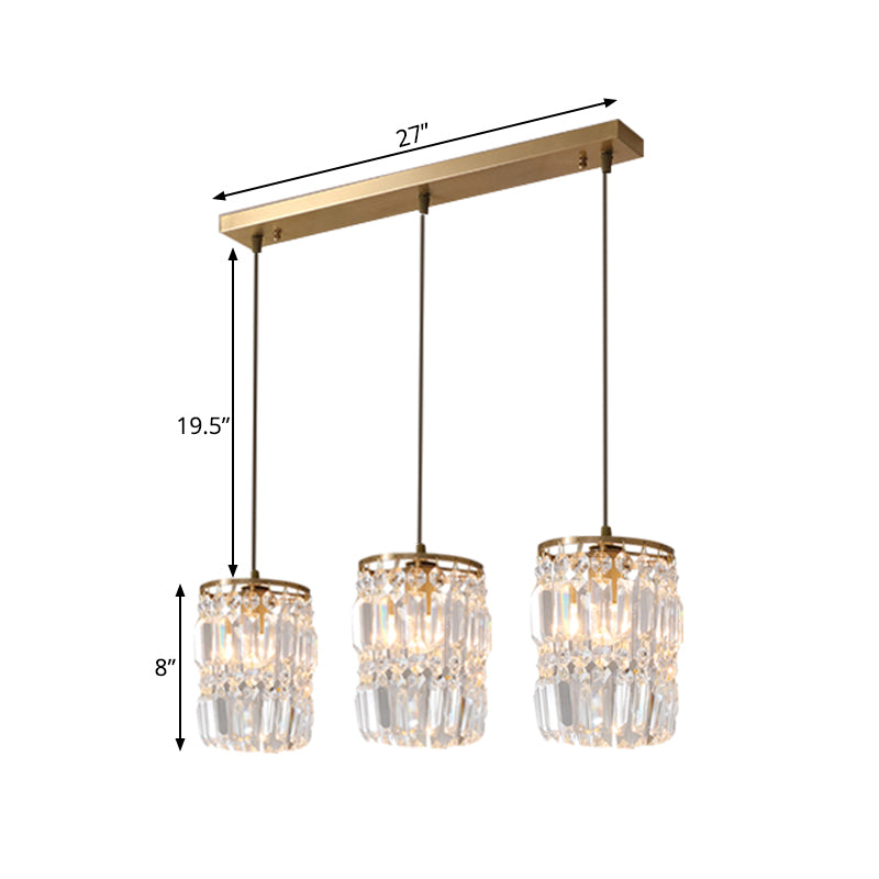 Modern Prismatic Crystal 3-Light Gold Pendant With 2 Layers And Linear/Round Canopy