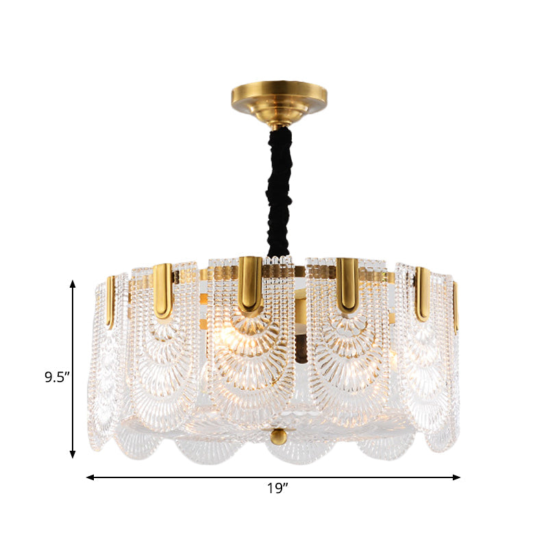 Textured Glass Layered Ceiling Light - Modern Brass Chandelier With 3/8 Lights