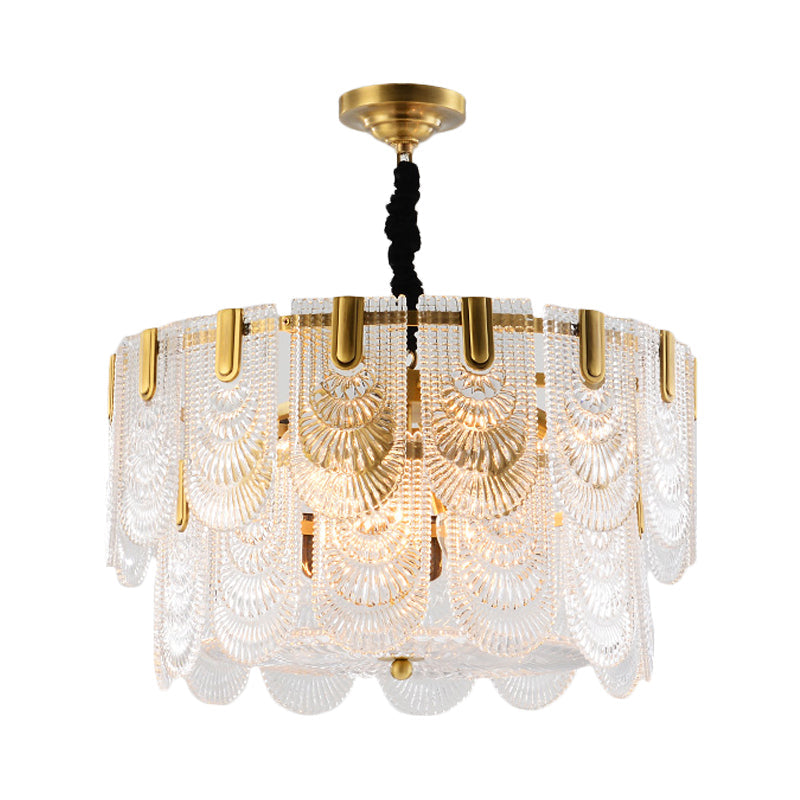 Textured Glass Layered Ceiling Light - Modern Brass Chandelier With 3/8 Lights