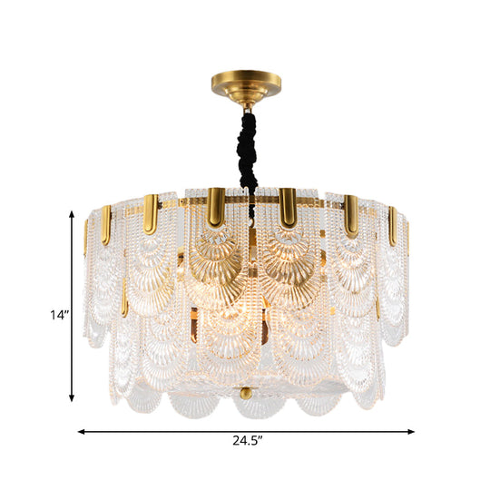 Textured Glass Layered Ceiling Light - Modern Brass Chandelier With 3/8 Lights