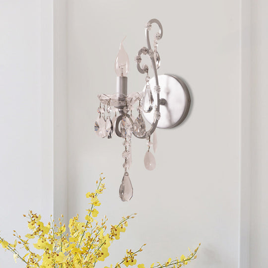 Modern Wall Mount Metal Candelabra Sconce Light With Crystal Drop (Silver/Gold) Silver