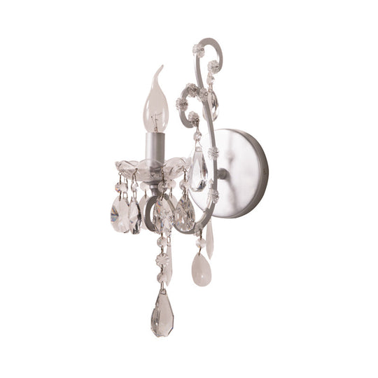 Modern Wall Mount Metal Candelabra Sconce Light With Crystal Drop (Silver/Gold)