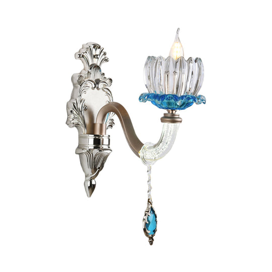Modern Clear Glass Floral Wall Light With Chrome Finish Sconce Lamp