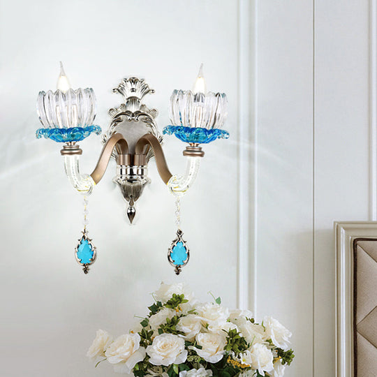 Modern Clear Glass Floral Wall Light With Chrome Finish Sconce Lamp