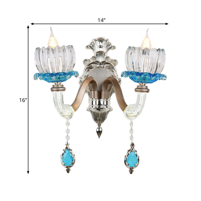 Modern Clear Glass Floral Wall Light With Chrome Finish Sconce Lamp