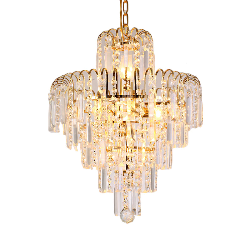 Modern Tiered Crystal Hanging Light Fixture - Gold 4/6/11 Lights 16’/18’/23.5’ Wide