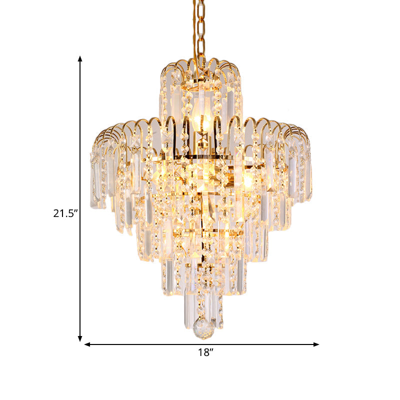 Modern Tiered Crystal Hanging Light Fixture - Gold 4/6/11 Lights 16’/18’/23.5’ Wide