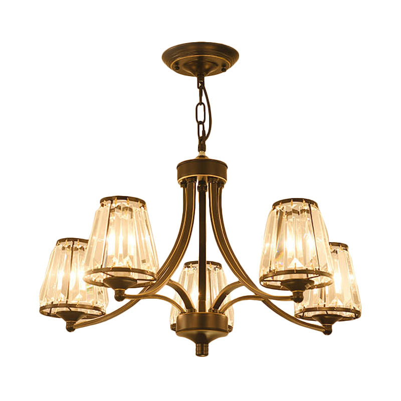 Circular Crystal Chandelier Lamp: Elegant Hanging Light For Bedrooms With Gold/Black Touches -