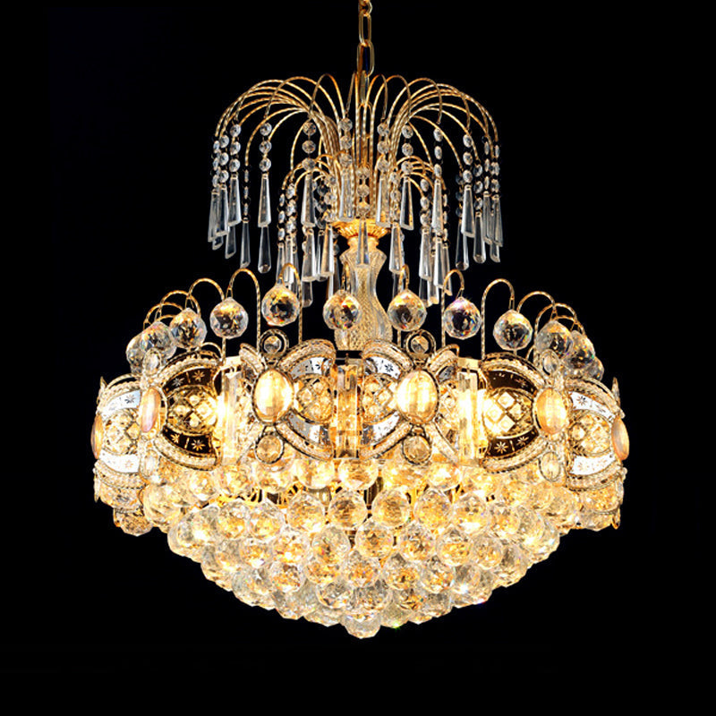Contemporary Crystal Dome Chandelier - 10 Lights Gold Ceiling Fixture For Dining Room