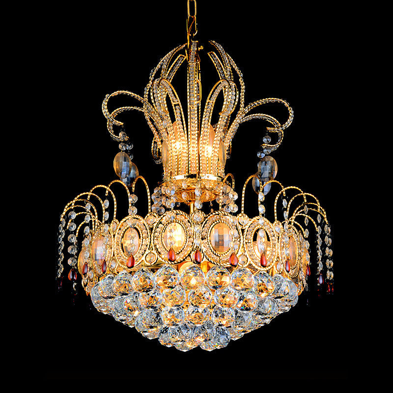 Contemporary Crystal 10-Light Gold Chandelier - Stylish Dome Ceiling Light For Dining Room