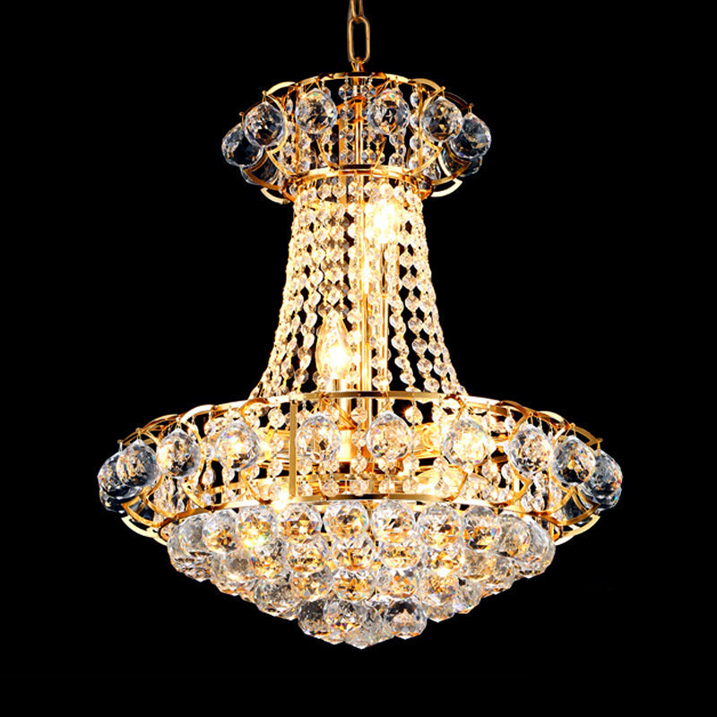 Stylish 10-Light Modern Chandelier With Crystal Shade – Gold Dome Hanging Ceiling Fixture
