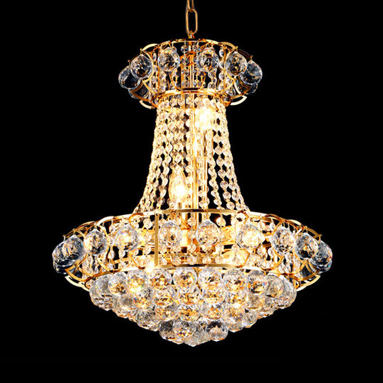 Stylish 10-Light Modern Chandelier With Crystal Shade – Gold Dome Hanging Ceiling Fixture