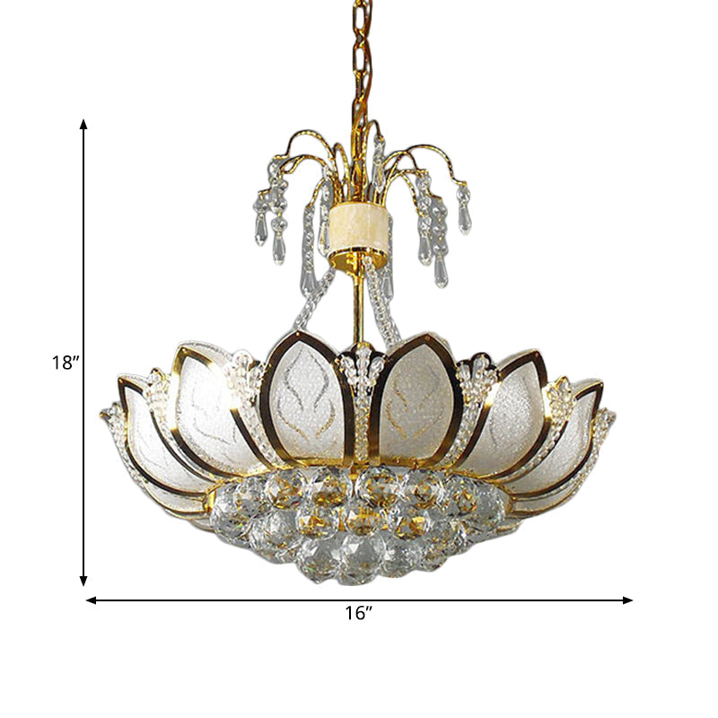 Modern Lotus Crystal Ceiling Light With 6 Lights In Gold - Ideal For Dining Rooms