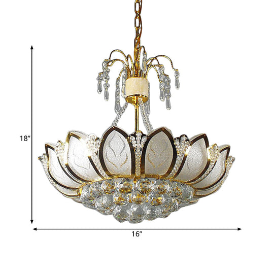 Modern Lotus Crystal Ceiling Light With 6 Lights In Gold - Ideal For Dining Rooms