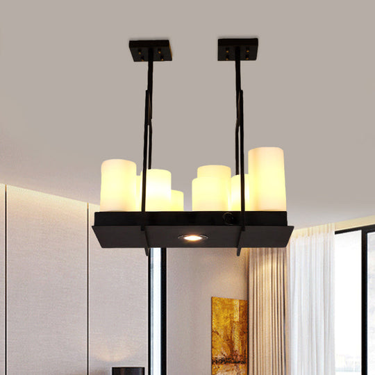 Traditional Barrel Frosted Glass Hanging Lamp - Black Island Pendant Light For Dining Room 8/12/16