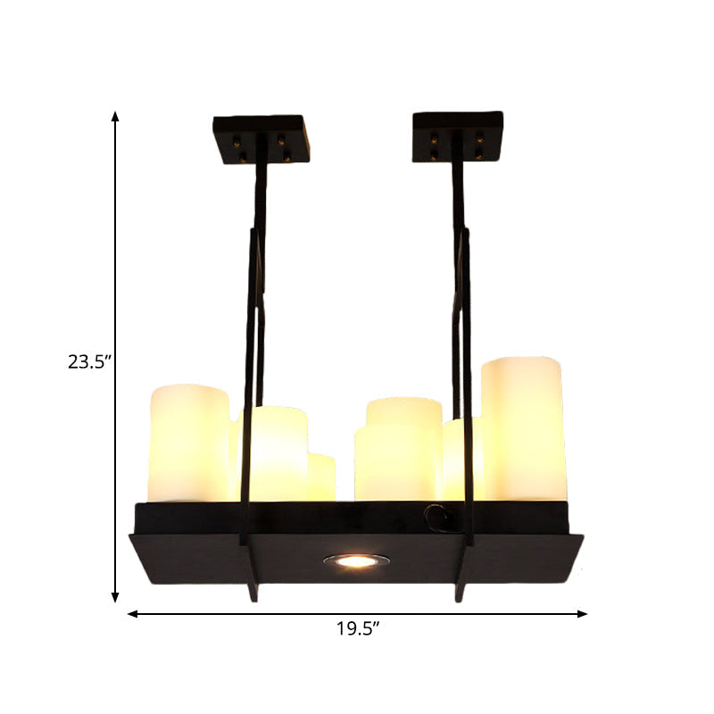 Traditional Barrel Frosted Glass Hanging Lamp - Black Island Pendant Light For Dining Room 8/12/16