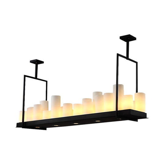 Traditional Barrel Frosted Glass Hanging Lamp - Black Island Pendant Light For Dining Room 8/12/16