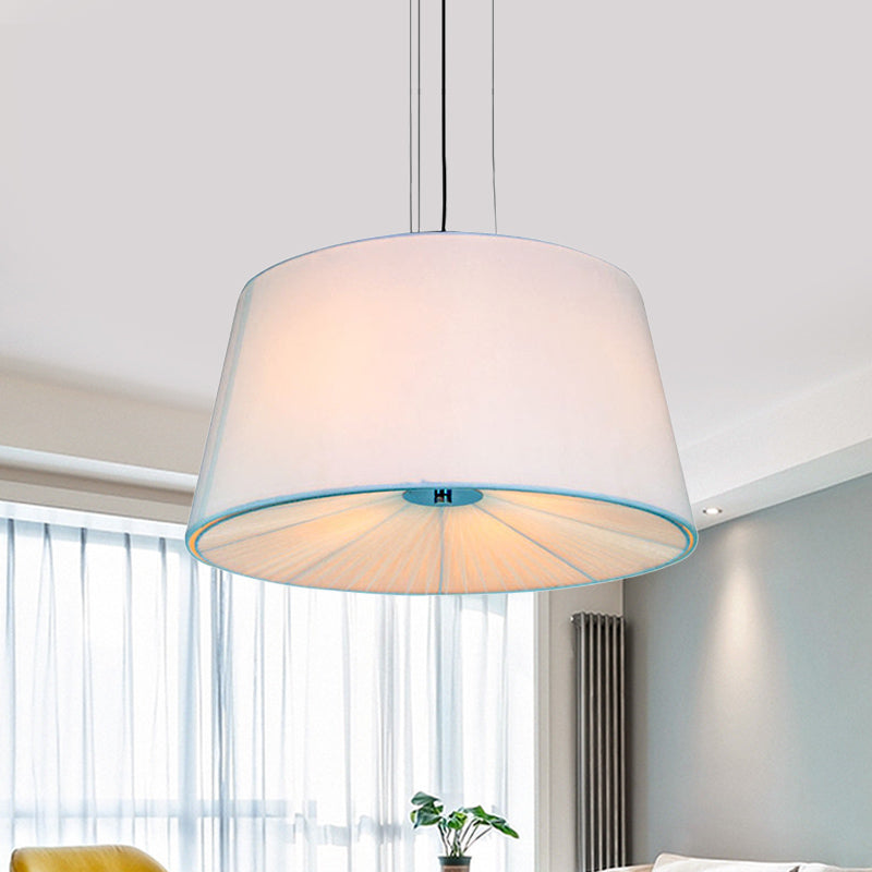 Nordic Apricot Design Drum Chandelier - 4 Light Pendant For Living Room In White/Blue/Beige Fabric
