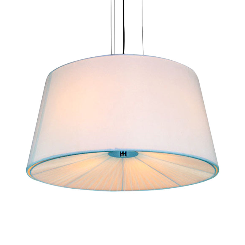 Nordic Apricot Design Drum Chandelier - 4 Light Pendant For Living Room In White/Blue/Beige Fabric