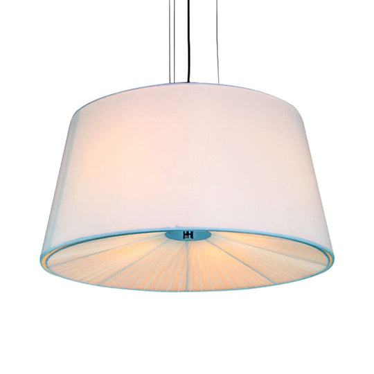 Nordic Apricot Design Drum Chandelier - 4 Light Pendant For Living Room In White/Blue/Beige Fabric