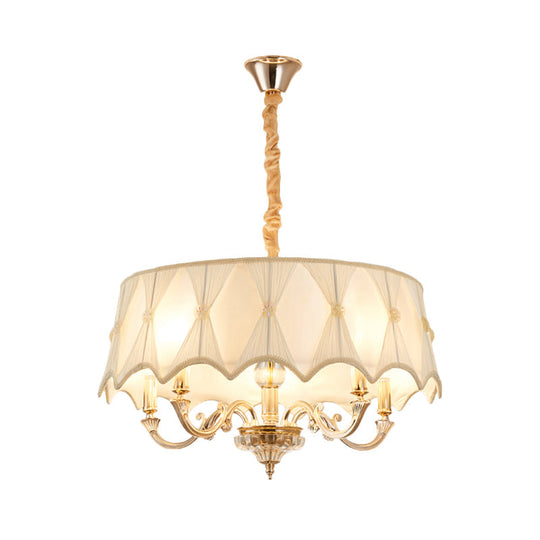 Nordic White Drum Chandelier - 4-Light Fabric Hanging Pendant For Living Room