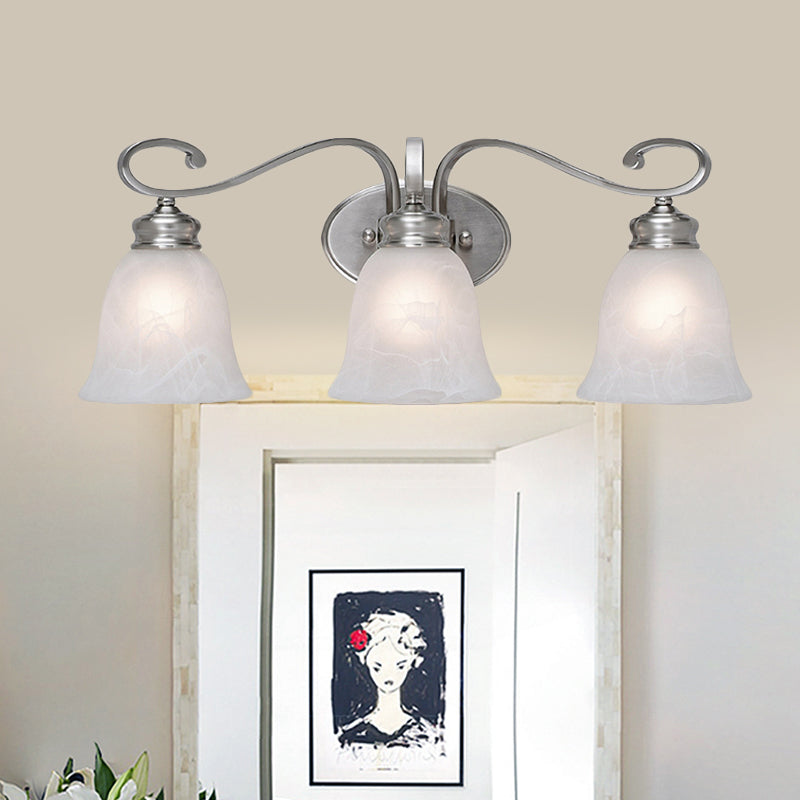 Classic Chrome Sconce With Frosted Glass Bell Shades - 3-Light Vanity Fixture For Bathroom