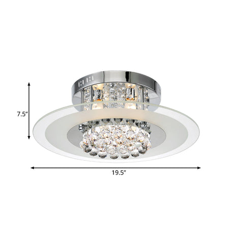 Contemporary Round Crystal Ceiling Lamp - Chrome Finish (4 Lights) For Bedroom Flush Mount