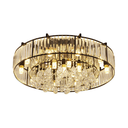 Modern Round Flush Mount Ceiling Light With Crystal Draping - 7/13-Light Options