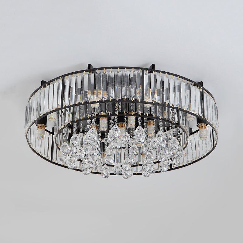 Modern Round Flush Mount Ceiling Light With Crystal Draping - 7/13-Light Options