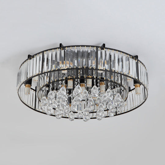 Modern Round Flush Mount Ceiling Light With Crystal Draping - 7/13-Light Options