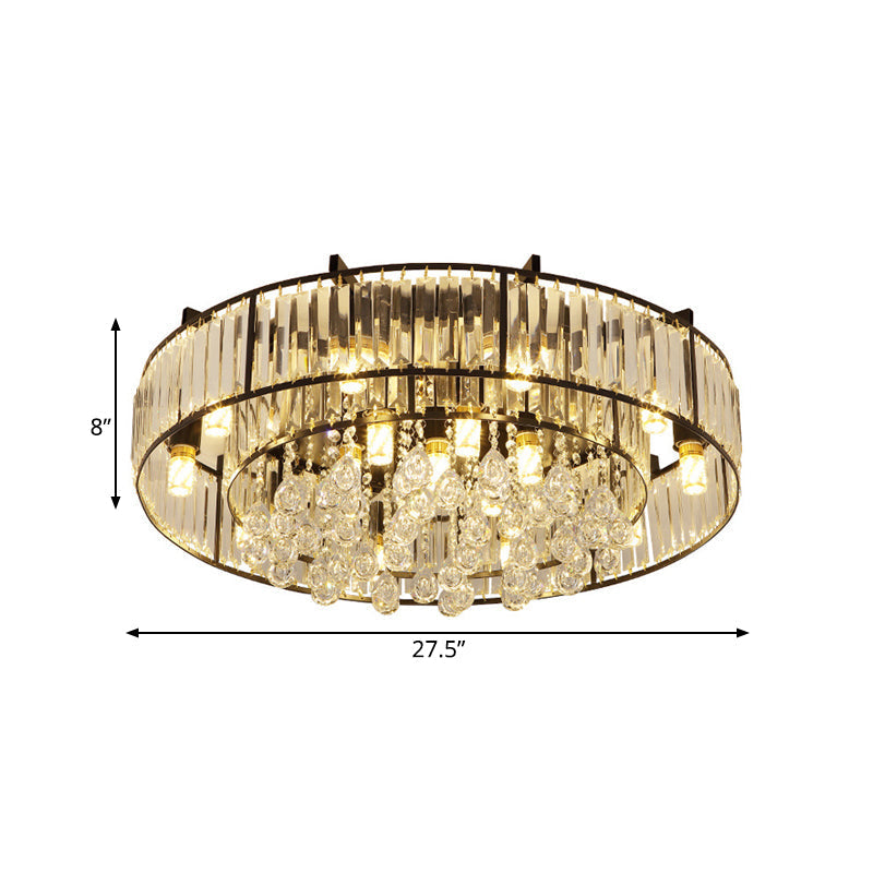 Modern Round Flush Mount Ceiling Light With Crystal Draping - 7/13-Light Options