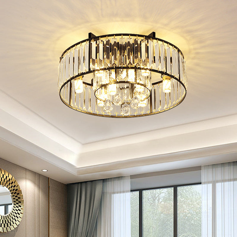Modern Round Flush Mount Ceiling Light With Crystal Draping - 7/13 - Light Options