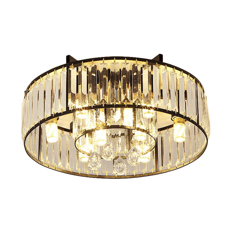 Modern Round Flush Mount Ceiling Light With Crystal Draping - 7/13 - Light Options