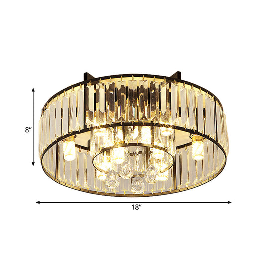 Modern Round Flush Mount Ceiling Light With Crystal Draping - 7/13 - Light Options