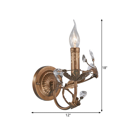 Vintage Brass Wall Sconce With Crystal Accent