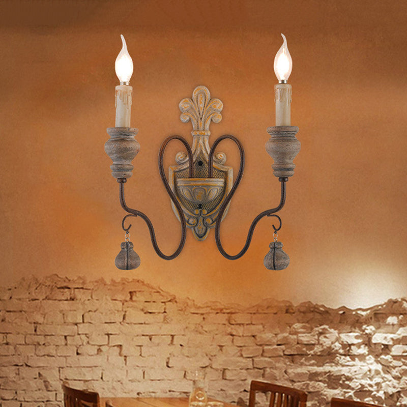 Vintage Metal Distressed Wood Wall Lamp With Curved Arms - 1/2 Lights Perfect For Dining Room Sconce