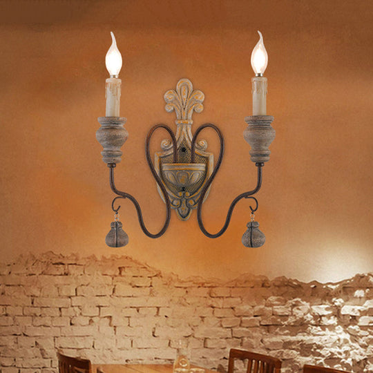 Vintage Metal Distressed Wood Wall Lamp With Curved Arms - 1/2 Lights Perfect For Dining Room Sconce