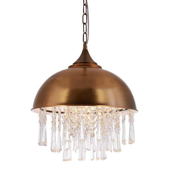Industrial Dome Pendant Light With Crystal Bead Black/Chrome Metal Hanging Fixture