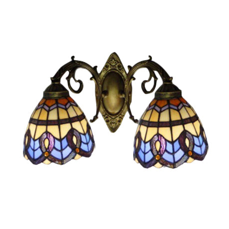Baroque Stained Glass Wall Sconce With 2 Tiffany Style Beige Heads - Bedroom Décor